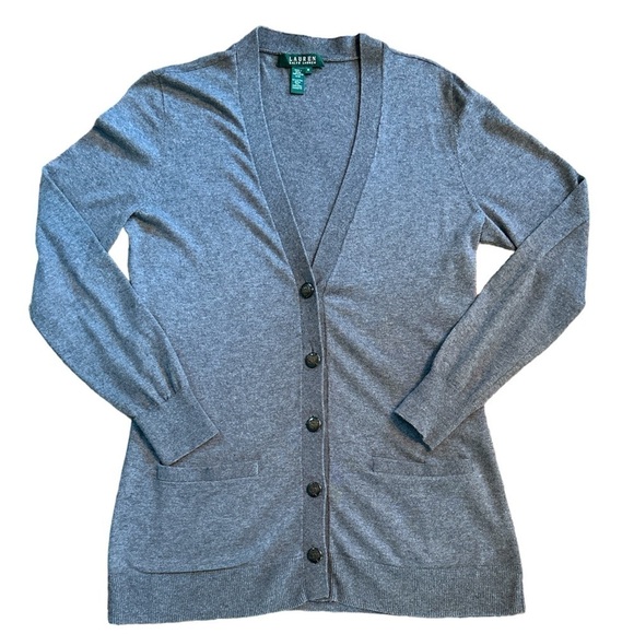 Lauren Ralph Lauren Cashmere Blend Gray Horse Button Cardigan Size M Old Money - Picture 3 of 10
